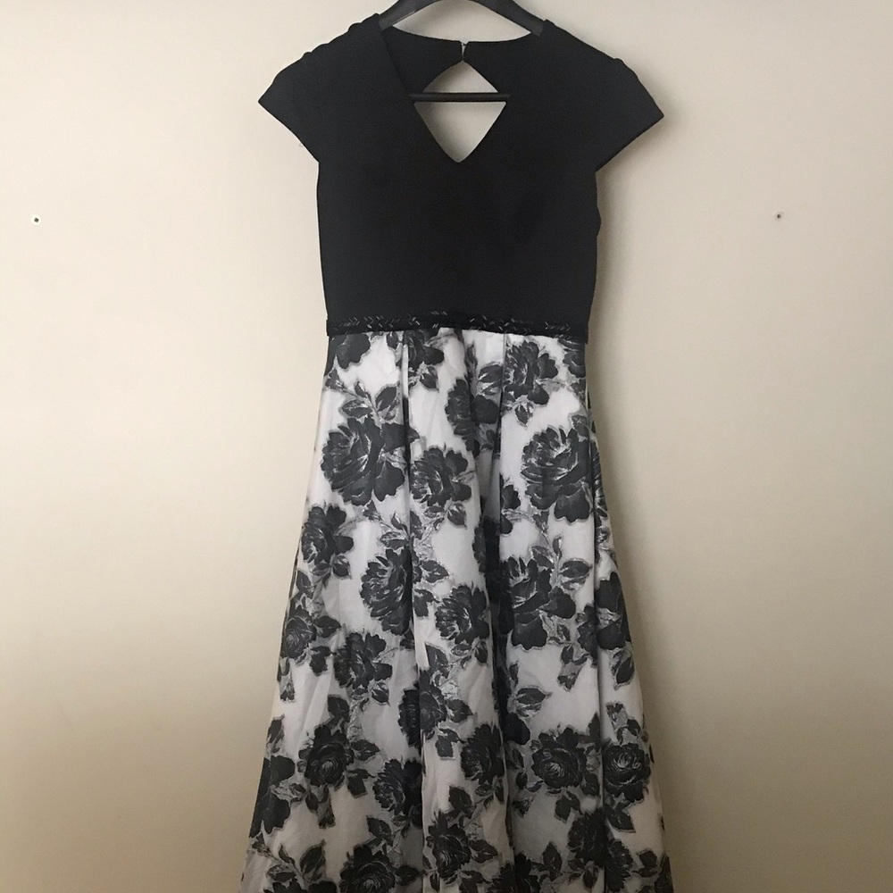 Black Bodice Floral Evening Gown